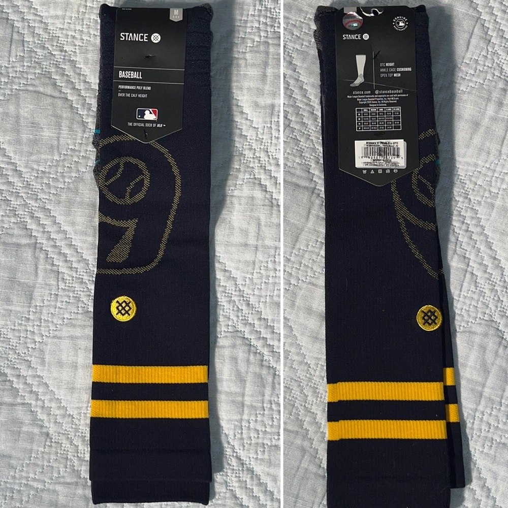 $24 Men’s Large L (9-12) Stance MLB Milwaukee Brewers Diamond Pro OTC Socks Navy